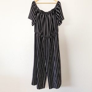 Trendy Black & White Off the Shoulder Jumpsuit
